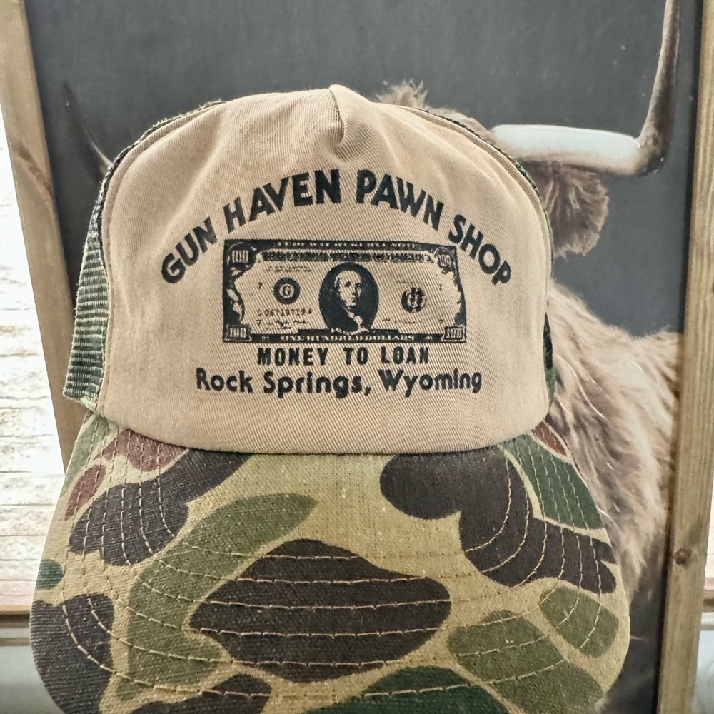 70s 80s vintage Rock Springs Wyoming trucker hat
Gun Haven Pawn Shop Camo - Picture 3 of 7